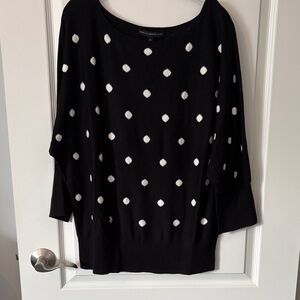 White House Black Market Black Polka Dot Sweater Top with White Dots